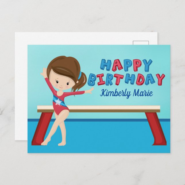 Postal Chica de Gimnasia Linda Cumpleaños Feliz Gimnasia  (Anverso / Reverso)