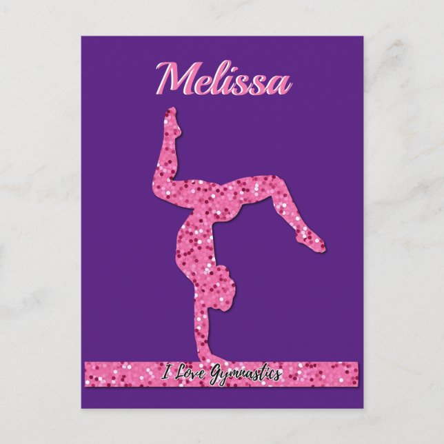 Postal Chica de Gimnasia Rosa Viga de equilibrio de deste (Anverso)