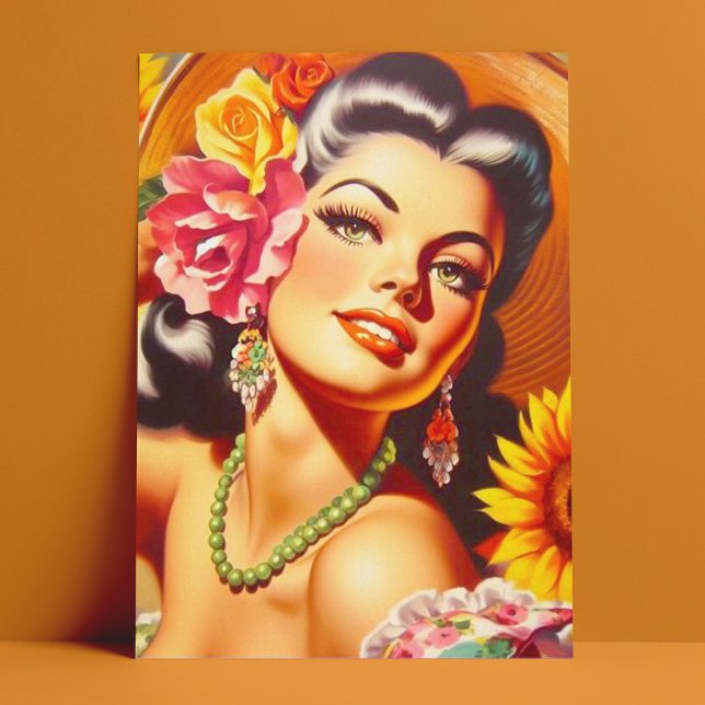 Postal Chica de girasol vintage (Subido por el creador)