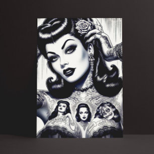 Postal Chica de Gótico de tatuaje de vintage