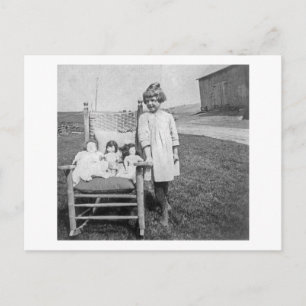 Postal Chica de granja y sus amigos de muñecas Vintage