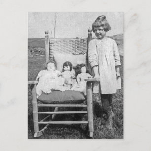 Postal Chica de granja y sus amigos de muñecas Vintage