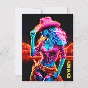 Postal Chica de granjas de neón eléctrico en gorra rosa d