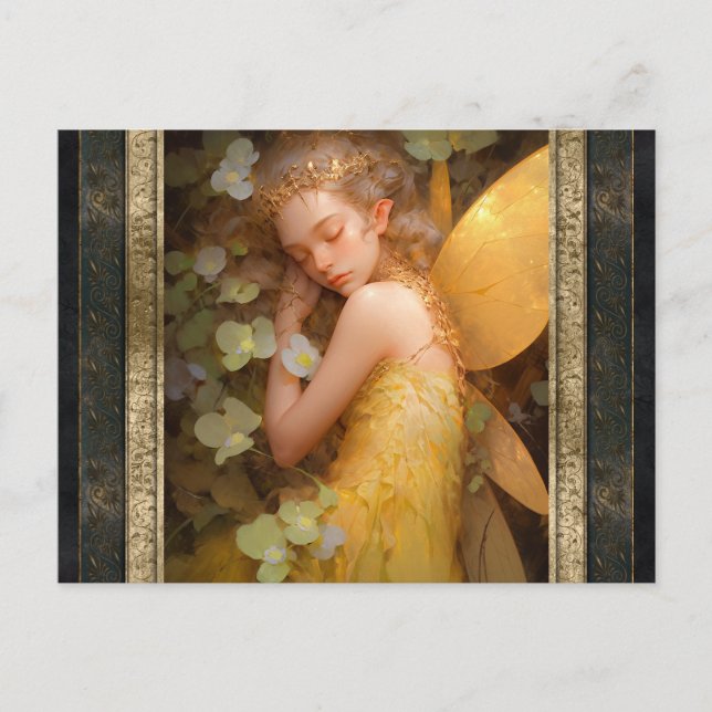 Postal Chica de hadas durmiendo arte fantasía (Anverso)