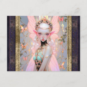 Postal Chica de hadas rosadas lindo arte de fantasía