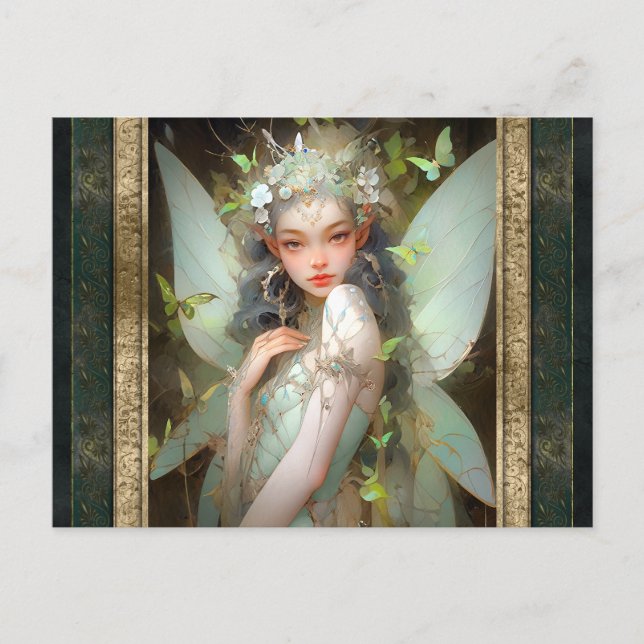 Postal Chica de hadas verdes Fantasy Art (Anverso)