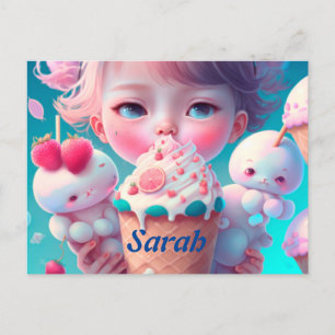 Postal Chica de helado Kawaii