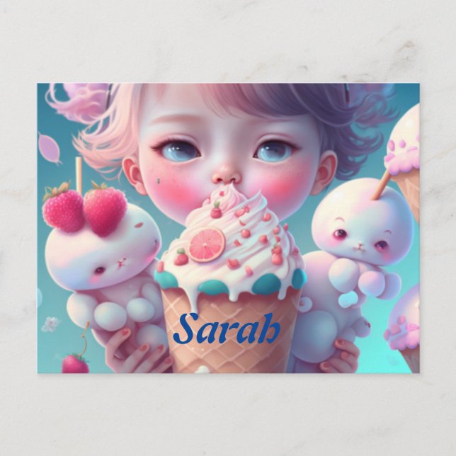 Postal Chica de helados de Kawaii (Anverso)