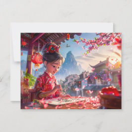 Postal Chica de historietas escribe caligrafía en mayo