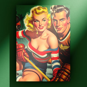 Postal Chica de hockey vintage