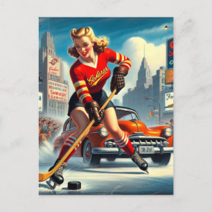 Postal Chica de hockey vintage