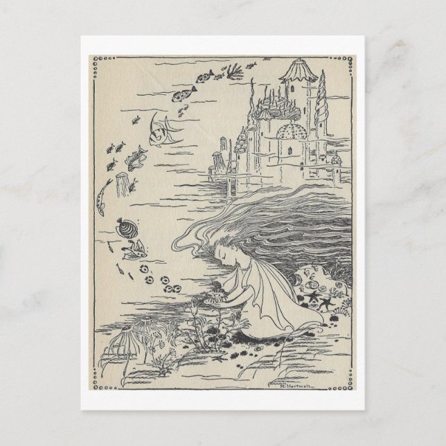 Postal Chica de Ilustracion de libros antiguos con castil (Anverso)