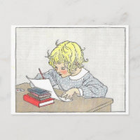 Chica de Ilustracion de libros antiguos escribe un
