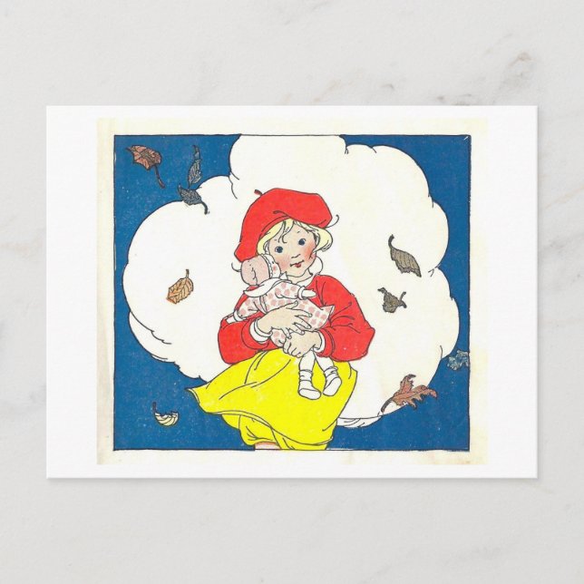 Postal Chica de Ilustracion de libros de época con muñeca (Anverso)
