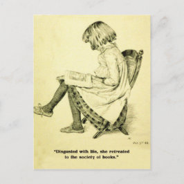 Postal Chica de ilustracion vintage leyendo pie de foto d