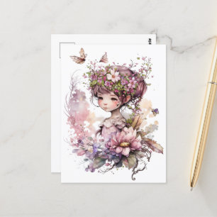 Postal Chica de jardín acuático - Flores rosas