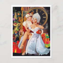 Postal Chica de la baraja sentada en el regazo de un tipo