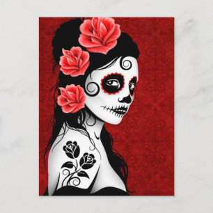 Postal Chica de la Calavera del Azúcar Muerto - rojo