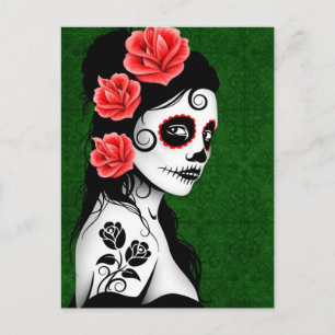 Postal Chica de la Calavera del Azúcar Muerto - Verde