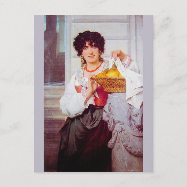 Postal Chica de la Cesta de Naranjas y Lemones por Cot (Anverso)
