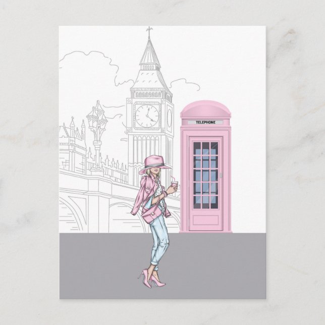 Postal Chica de la ciudad de Londres con caja de teléfono (Anverso)