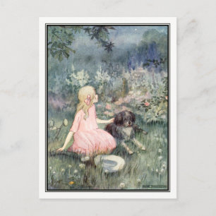 Postal Chica de la época con perro por Anne Anderson