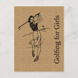 Postal Chica de la época Golfer en Faux Burlap Decorativo
