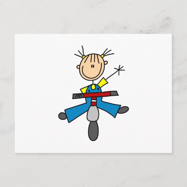 Postal Chica de la figura del palo conduciendo un Scooter (Anverso)