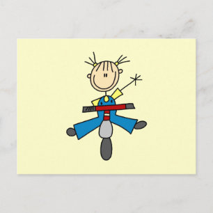Postal Chica de la figura del palo conduciendo un Scooter