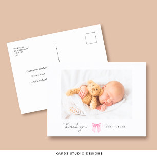 Postal Chica de lazo rosa Foto Agradecimiento de baby sho