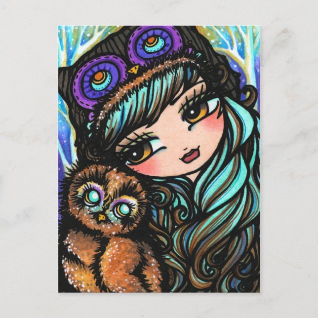 Postal Chica de lechuza Fantasy Fantasy Art Postcard por  (Anverso)