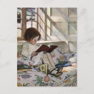 Postal Chica de lectura vintage