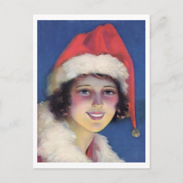 Postal Chica de los años 20 en Santa Hat Navidades (Anverso)