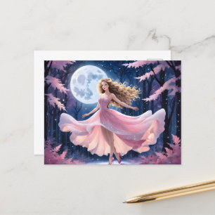 Postal Chica de luna llena con vestido rosa