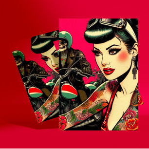 Postal Chica de motociclistas tatuados