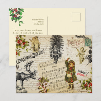 Postal Chica de Navidad Victoriana Vintage Mensaje de Ace