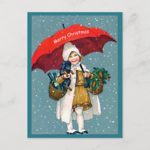 Postal Chica de navidades, Dachshund Puppy, Paraguas Rojo