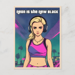 Postal Chica de nostalgia neonesa de vaporwave Lo-Fi retr