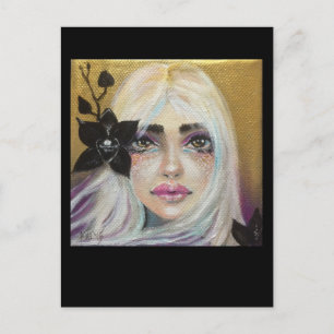 Postal Chica de orquídeas negras, arte original