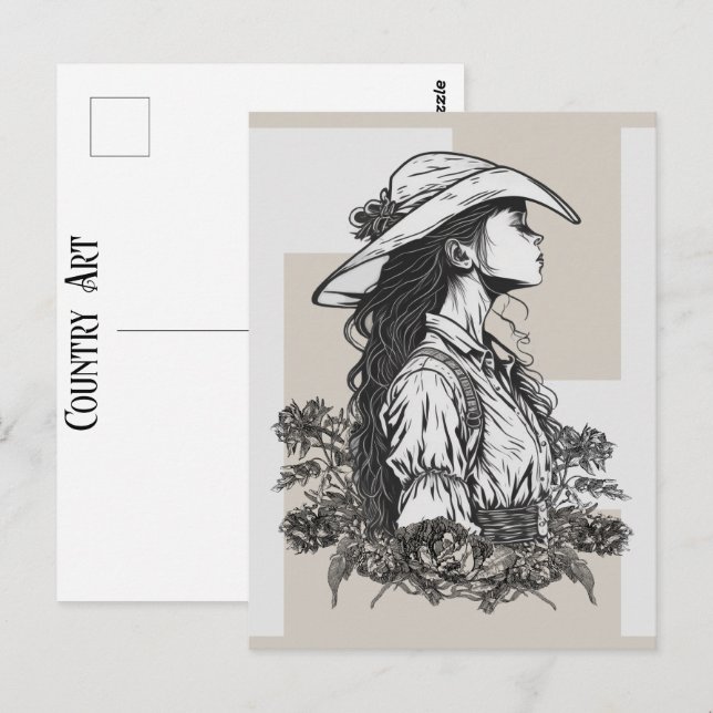 Postal Chica De País Occidental En Un Breve Arte De Vaque (Anverso / Reverso)
