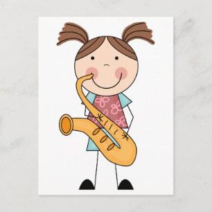 Postal Chica de palitos con saxofón