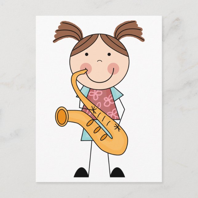Postal Chica de palitos con saxofón (Anverso)