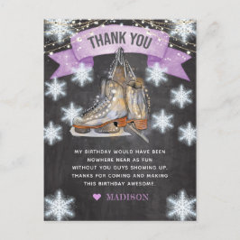 Postal Chica de patinaje sobre hielo purpurina Cumpleaños