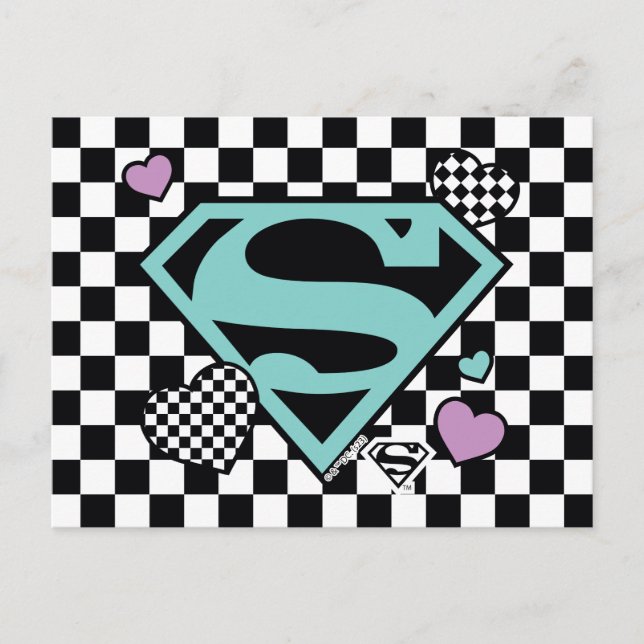 Postal Chica de patinaje Supergirl Hearts S-Shield (Anverso)