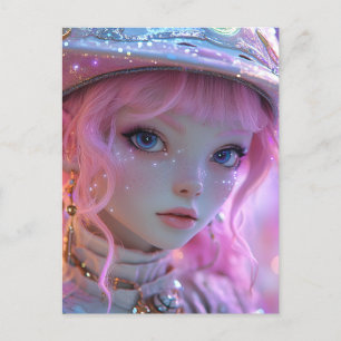 Postal Chica de pelo rosado