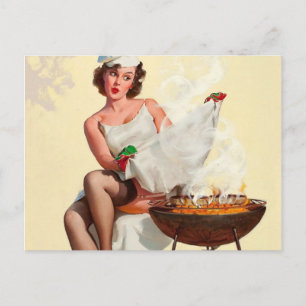 Postal Chica de pin-up de barbacoa