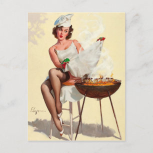 Postal Chica de pin-up de barbacoa