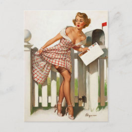Postal Chica de pinup de caja de retro de vintage