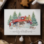 Postal Chica de renos de camión de invierno manuscrito<br><div class="desc">Este diseño puede ser personalizado en el área proporcionada cambiando la foto y/o el texto. O puede personalizarse haciendo clic en Personalizar esta plantilla y, a continuación, eligiendo la opción de hacer clic en el personalizar y eliminando o cambiando el color del fondo, agregando texto, cambiando el color o estilo...</div>