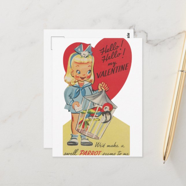 Postal Chica de San Valentín retro lindo (Anverso/Reverso In Situ)